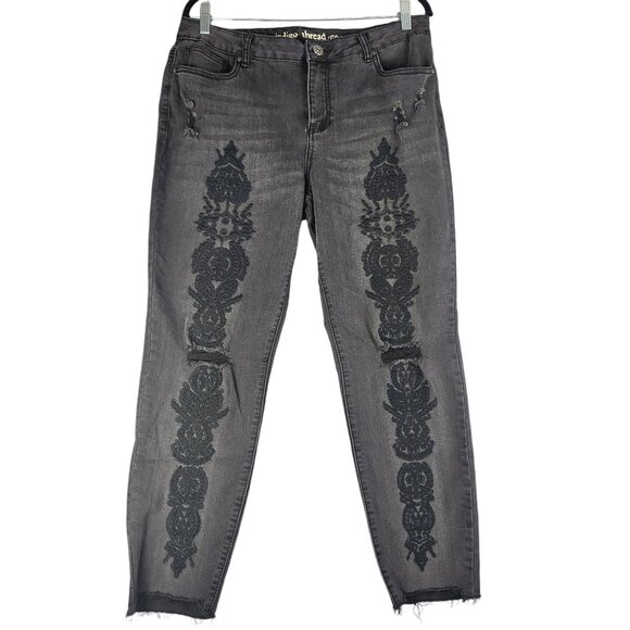 Indigo Thread Co. Womens Black Distressed Embroidered Jeans Size 32 - Picture 1 of 7